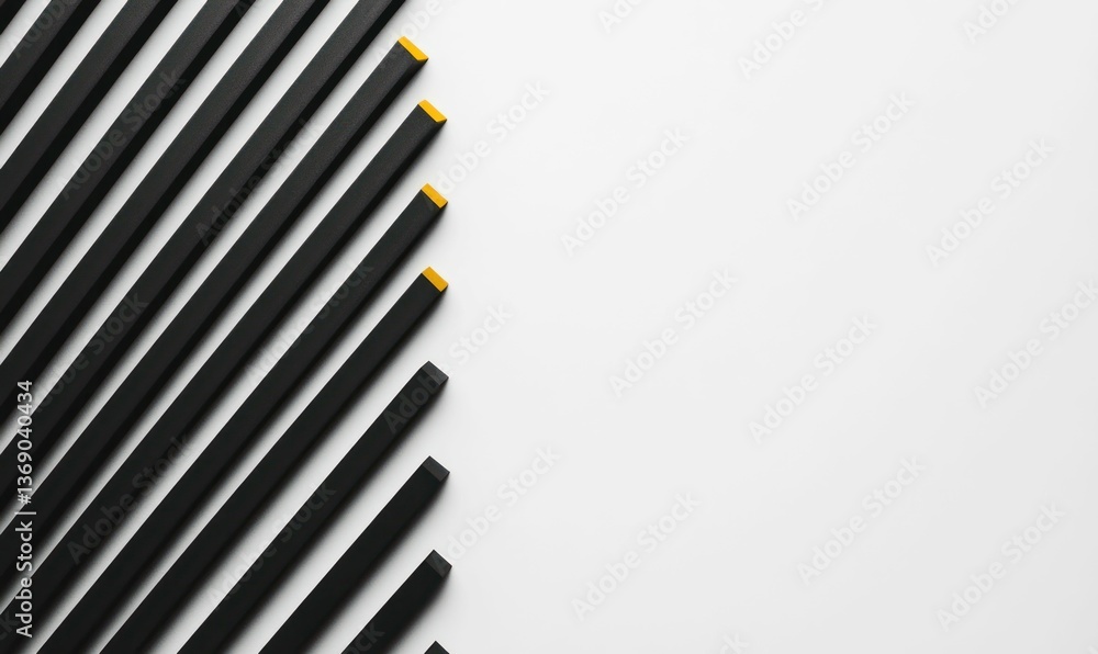Poster diagonal black bars with subtle golden tips create a modern and minimalist pattern on white.