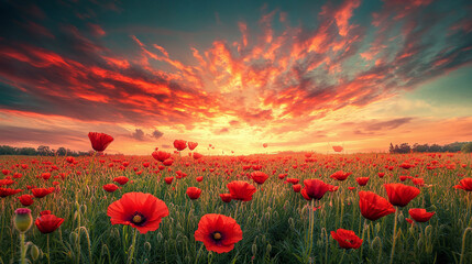 Obraz premium poppy field at sunset