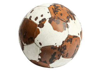 Worn vintage soccer ball for sports enthusiasts and collectors, cut out