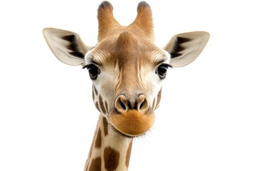 Obraz premium A giraffe staring directly into the camera with large eyes and unique facial features