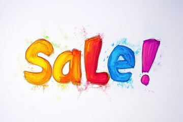A vibrant "Sale" text painted in bold brushstrokes on a white background in bright colors