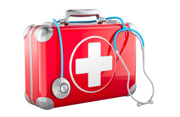 First Aid Kit with Stethoscope, 3D rendering isolated on transparent background
