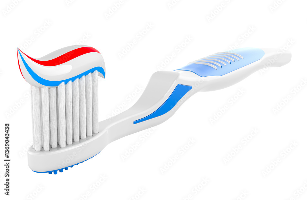 Poster toothbrush with toothpaste. 3d rendering isolated on transparent background