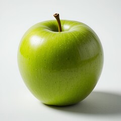 Whole Green Apple with Natural Shine on White Background