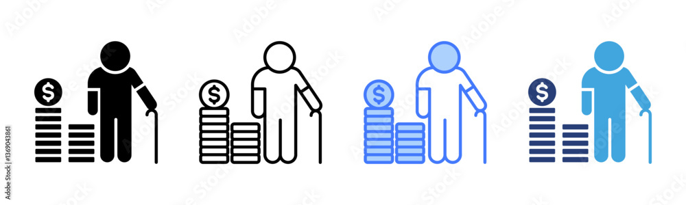 Poster pension icon sheet multiple style collection