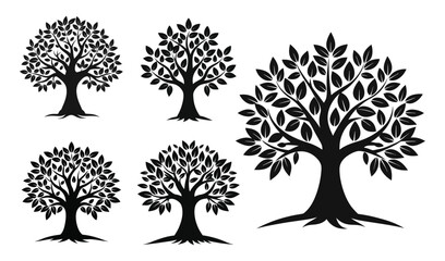 set of silhouettes of trees