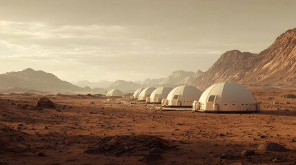 Fototapeta premium Mars Colony Domes In Desert Landscape
