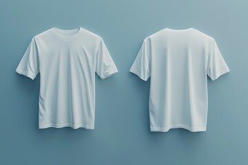 Fototapeta premium Light blue T-shirt mockup showing front and back on blue background