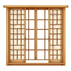 Traditional Japanese shoji door with wooden frame and rice paper panels on a White background clipart isolate