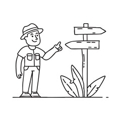 Park ranger guiding visitors near a park signpost