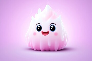 Whimsical, pink, fluffy creature.  Smiling,  cute cartoon character