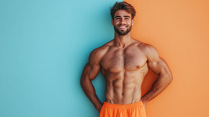 muscular young man with naked torso