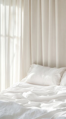 Serene bedroom with soft shadows and elegant white bedding