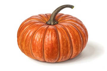 A Single Ripe Orange Pumpkin Isolated on White Background Perfect for Autumn and Thanksgiving
