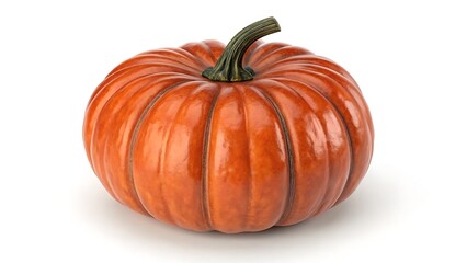 A Single Perfect Orange Pumpkin Isolated on White Background Autumn Harvest Vegetable