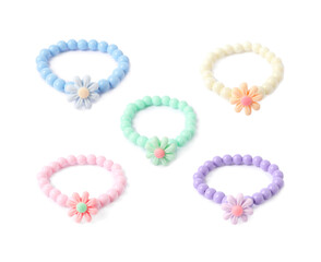 Hair ties in different colors isolated on white, set