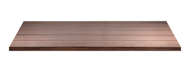 One empty wooden shelf isolated on white