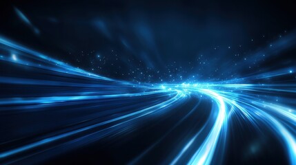 A futuristic, dark blue background with blurred lines and streaks of light. This design suggests speed, movement, and high technology. It's perfect for templates that need a.