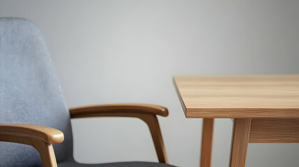 Wooden Armchair And Table In Light Gray Room