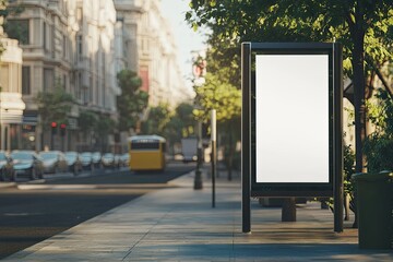 Ultra Hd Image of Street with Advertising Stand on Bus Stop