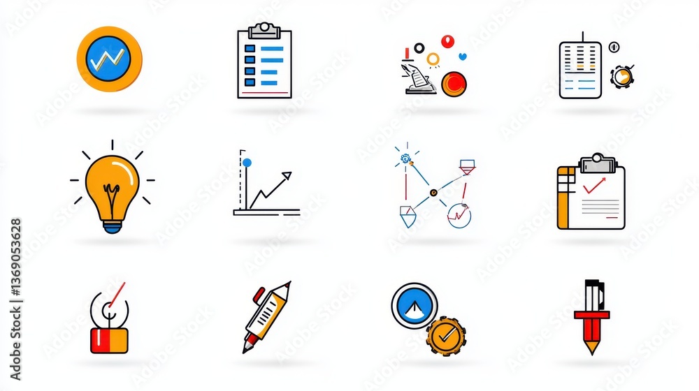Poster a collection of icons representing data analytics research business intelligence and optimization to