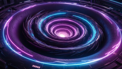 Cyberpunk neon background featuring glowing sci-fi vortex portal