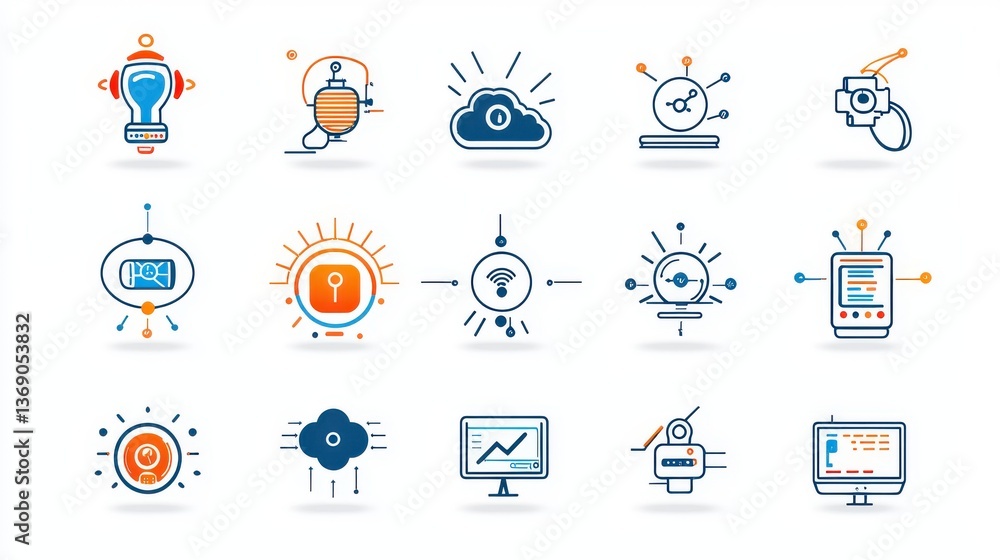 Aufkleber diverse icons representing ideas brainstorming analytics technology and strategic planning to suppor