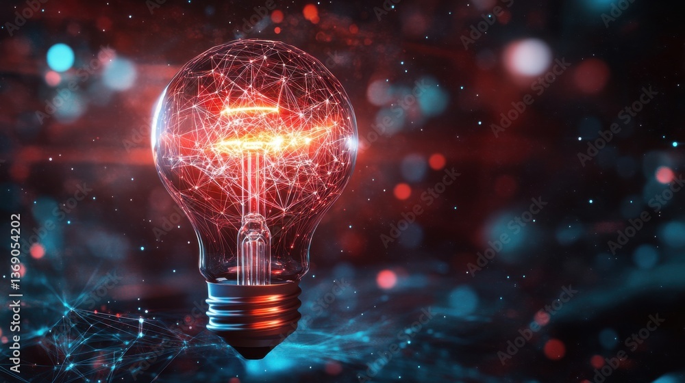 Aufkleber a light bulb with a complex digital network inside against a dark technological background. artifici