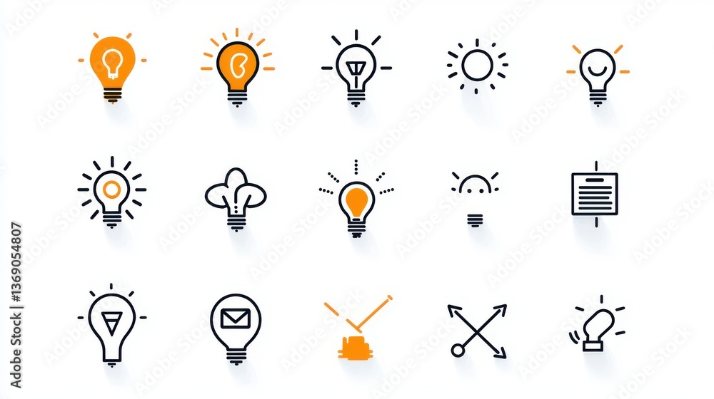 Poster symbolizing the spark of creativity these light bulb icons represent the power of ideas problem solv