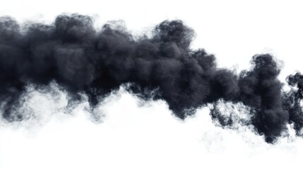A voluminous plume of smoke against a white background, photographic style, concept of pollution or disaster. Generative AI.