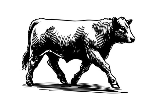 Angus cattle hand drawn sketch vector illustration