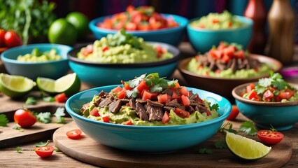 Fototapeta premium A vibrant tabletop spread featuring a variety of Mexican dishes.