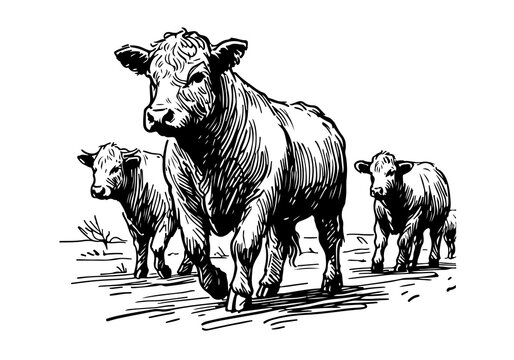 Angus cattle hand drawn sketch vector illustration