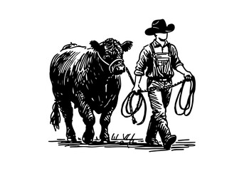 Angus cattle hand drawn sketch vector illustration