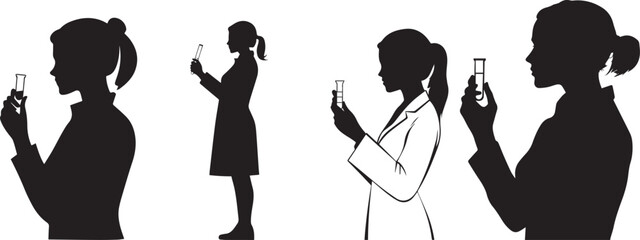Silhouette of a female scientist holding a test tube, symbolizing innovation and research vector silhouette