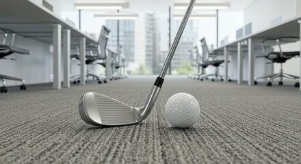 Mini Golf in Modern Office – Work and Leisure Balance Concept