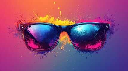 Colorful sunglasses, vibrant splashes, abstract background, design element