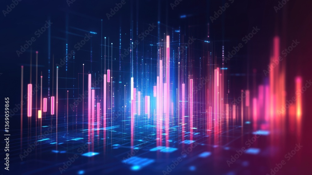 Poster abstract business intelligence graphic showing ai-driven market forecasting and trend analysis.