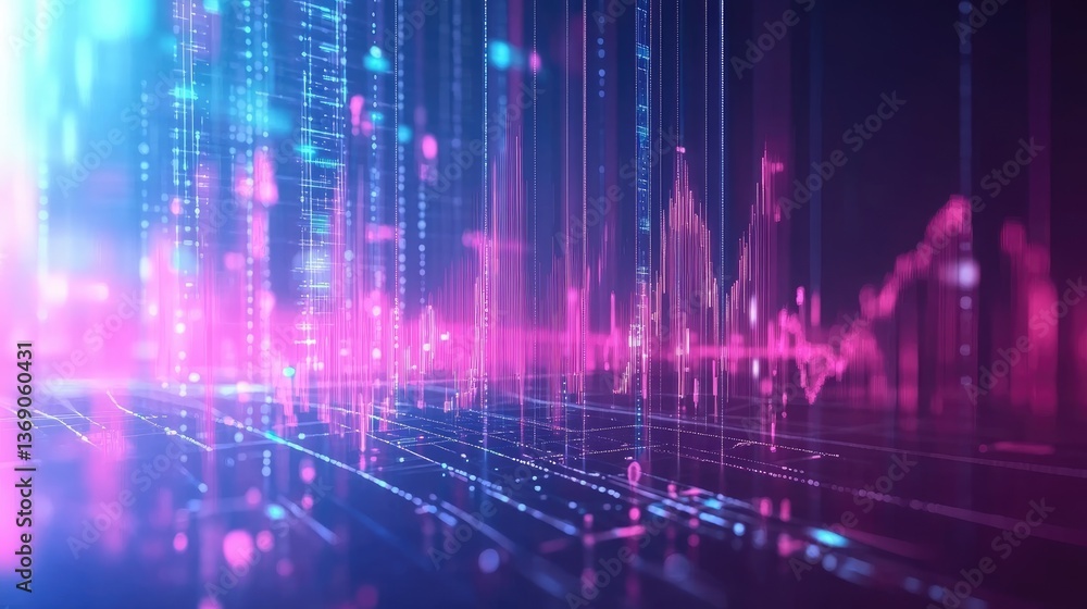 Poster abstract futuristic background with glowing graphs representing the future of business trends.
