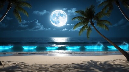 Tropical beach background under full moonlight