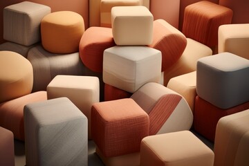 Fototapeta premium Artistic minimalism with soft fabric geometric shapes in warm tones against a textured backdrop