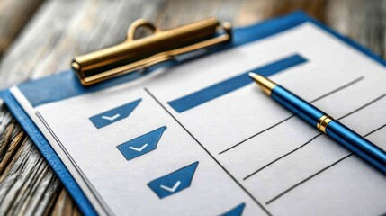 Naklejka premium Business planning checklist on a clipboard with a pen resting on top.