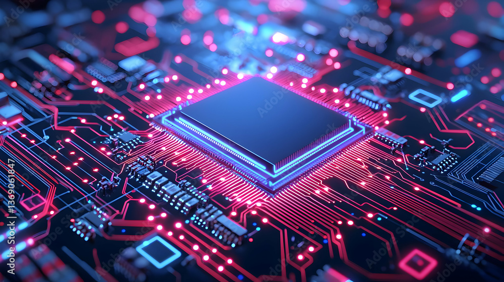 Poster high-tech microprocessor on circuit board