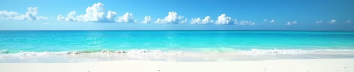 Tranquil white sands meeting turquoise ocean under clear blue sky, relaxation, nature