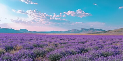 Obraz premium A vibrant lavender field stretches under a serene sky, showcasing nature's beauty.