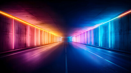 Colorful Neon Tunnel Roadway Perspective