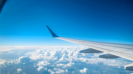 Obraz premium Airplane Wing View From Window With Cloudscape