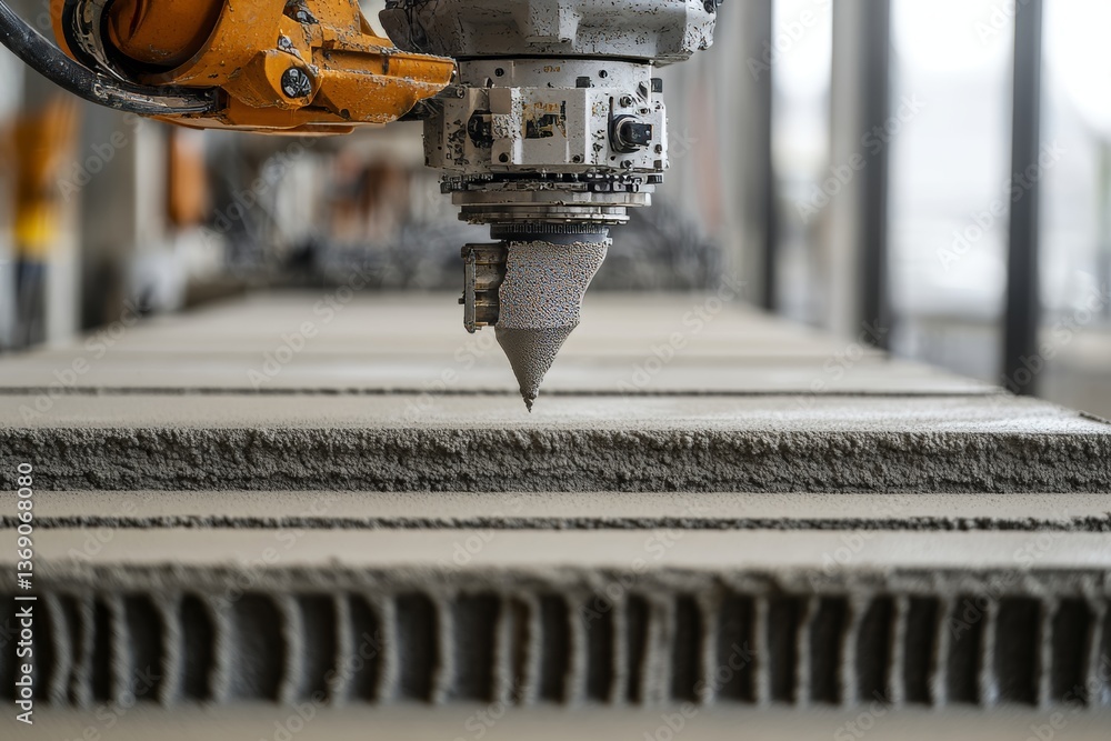 Poster advanced robot utilizing piezoelectric technology to print large concrete panels with texture
