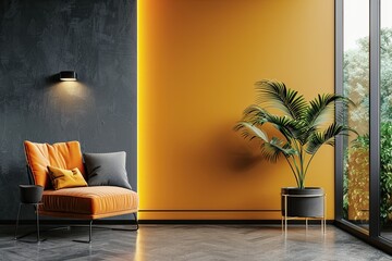 High Resolution of a Living Room with a Wall Mockup on the Wall