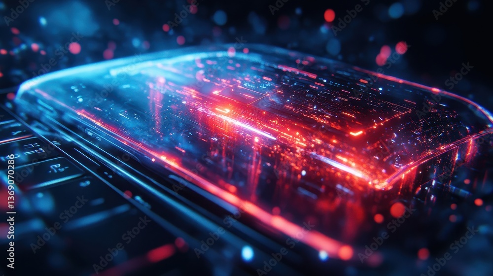 Leinwandbilder digital laptop design showcasing glowing circuitry in a dark environment, illuminated by vibrant red